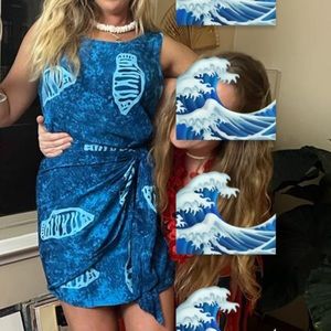 Vintage Pineapple Moon Hawaiian Wrap Dress Sz Medium